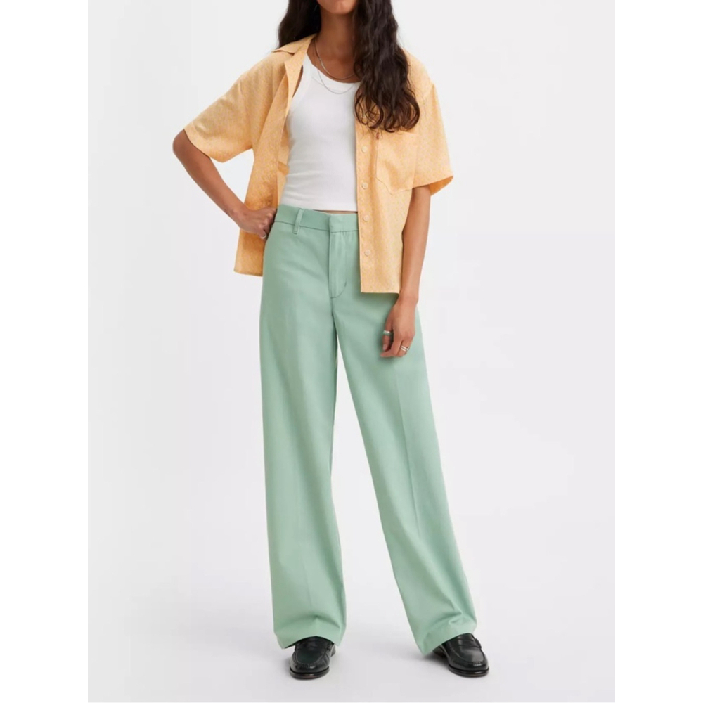 Levi's Baggy Trouser Pants Green High Rise Wide Leg Chino Sz 27 Inseam 31